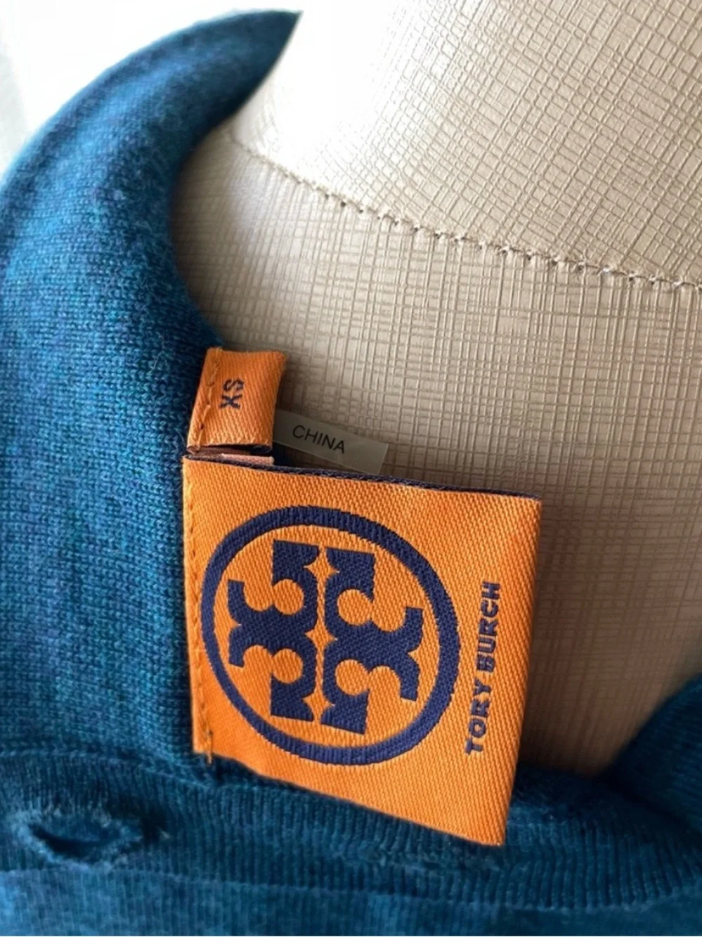 Tory Burch Abitha Wool Sweater with Silk Chiffon Sleeves & Beaded Pleat XS Teal